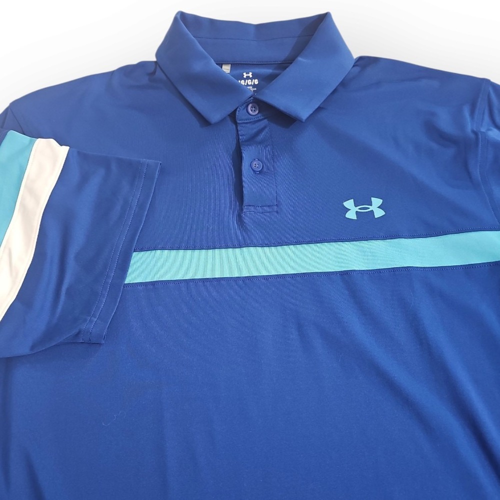 Under Armour Loose Large Blue Striped Golf Polo‎ 88% Polyester